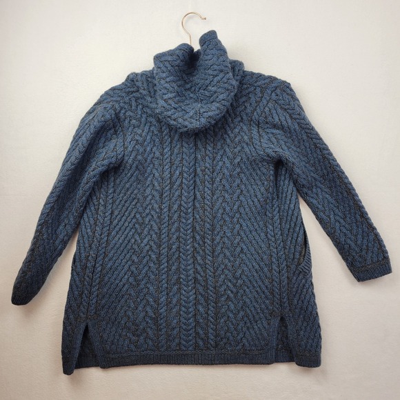 Aran Crafts Womens Blue Cable Knit Merino Wool Cardigan Sweater Size S SHRUNK - Picture 10 of 13